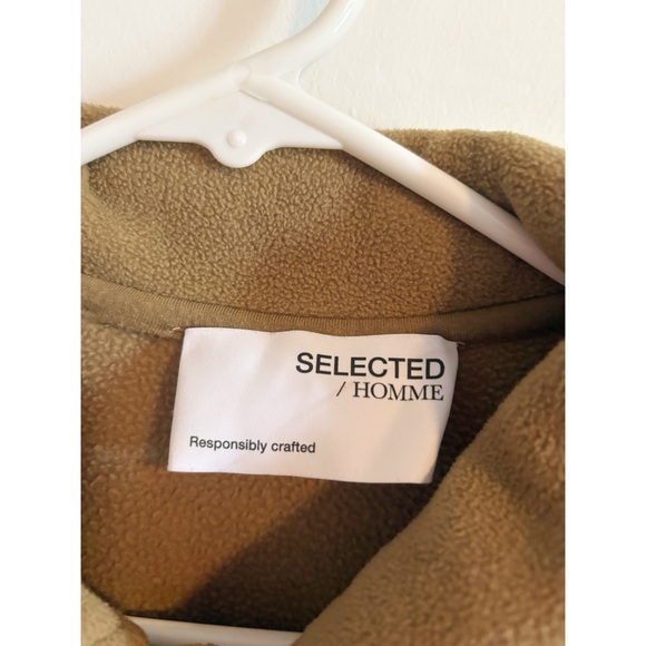 Selected Homme men’s SLHJAKE Fleece Overshirt Brown - Picture 3 of 3